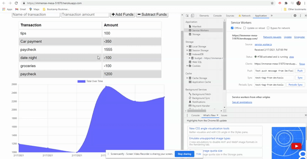 A GIF of my budget tracker application